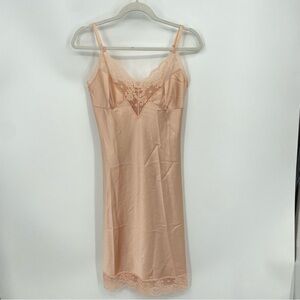 Vintage Kayser pink polyester & Lace Adjustable Straps Slip Dress Sz 36 12740
